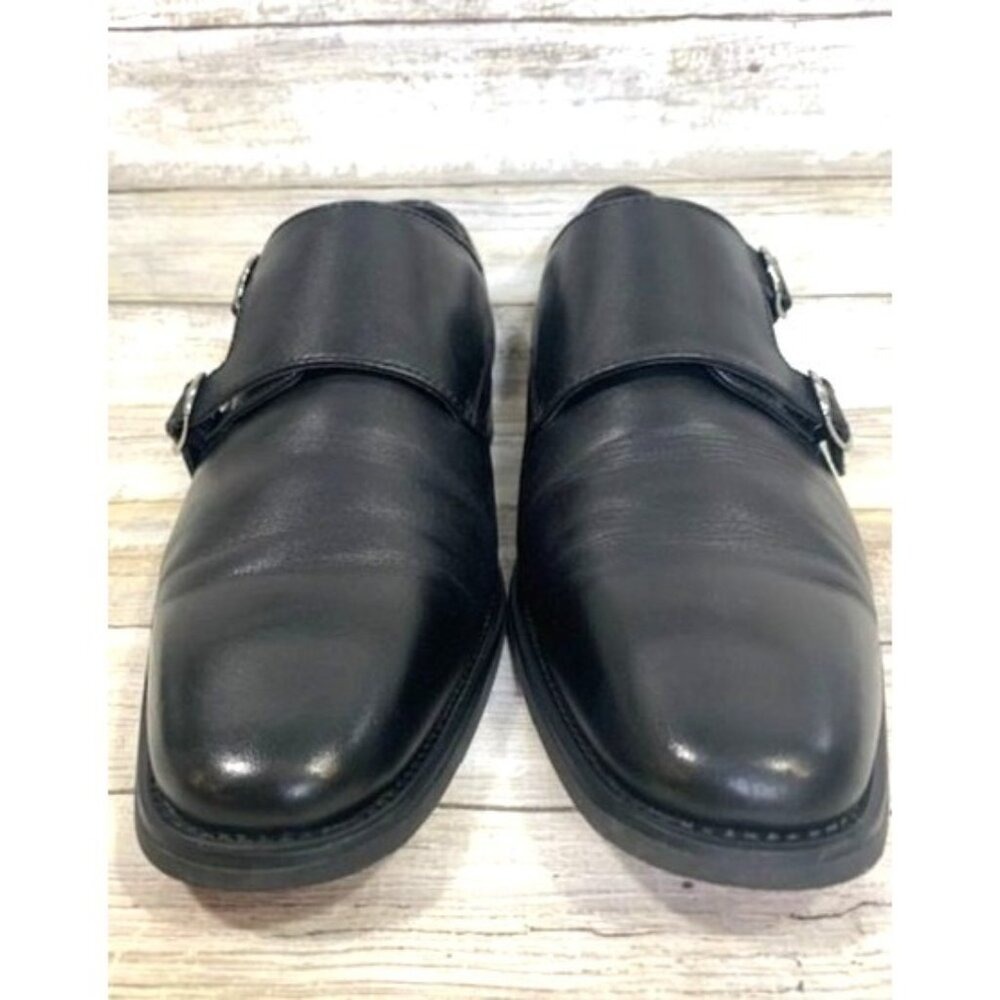 La Milano Men's Black Leather Double‎ Monk Strap Dress Shoes Size 10.5